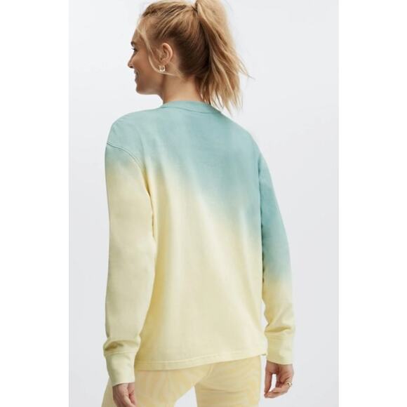Fabletics Womens T-Shirt M Boyfriend Long Sleeve Tee Dip Dye Seafoam Buttermilk - Picture 2 of 8
